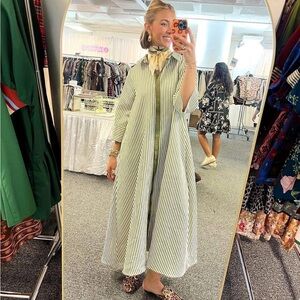 Entro Midi Olive Green Stripe Caftan Dress